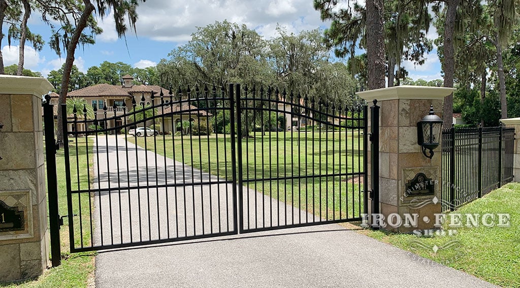 6ft Arching to 7ft Tall x 14ft Wide Arched Classic Style Estate Gate in Iron