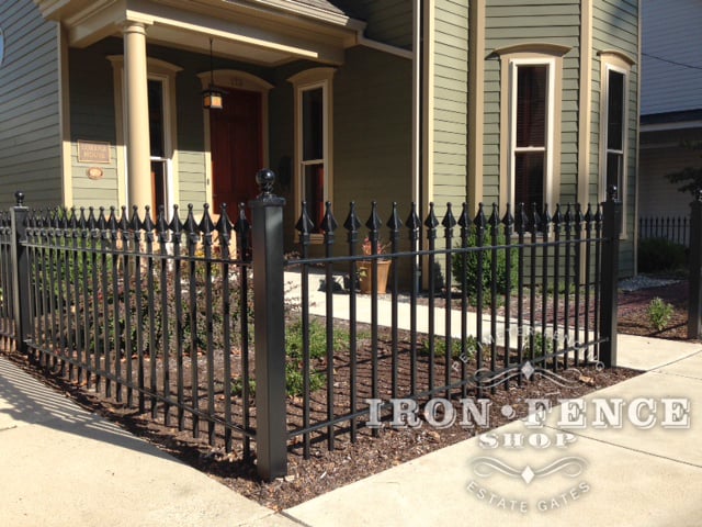 3ft Tall Wrought Iron Fence in Classic Style and Signature Grade in Front of a HIstoric Restored Home