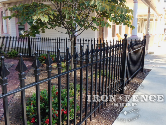 3ft Tall Wrought Iron Fence in Classic Style and Signature Grade Slightly Stepped to Follow Sidewalk Elevation