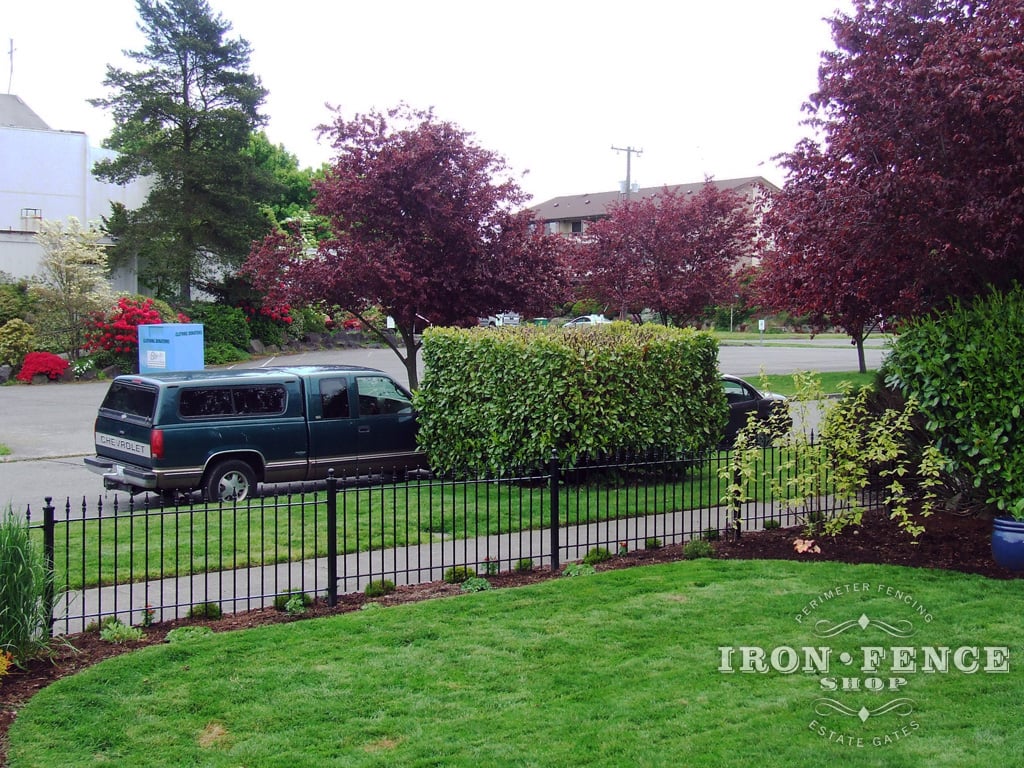 3ft Tall Traditional Grade Iron Fence with Landscaping Beds at Sidewalk Edge (Style #1: Classic)