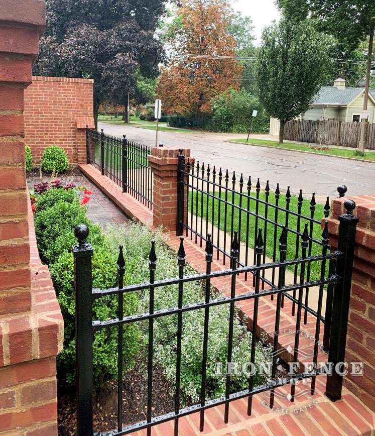 3ft Custom Built Traditional Grade Wrought Iron Fence with 3 Rails