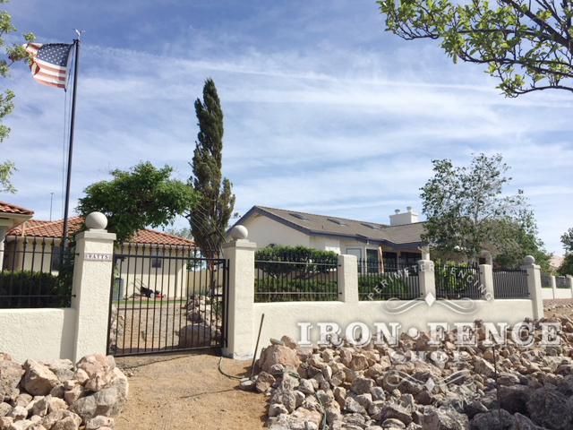 Our 3ft Tall Iron Fence and a Matching 5ft Tall Iron Gate Used with a Stucco Knee Wall