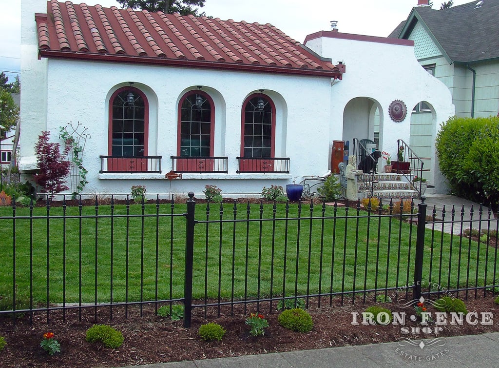 3ft Tall Traditional Grade Iron Fence Stair-Stepped Down the Front Yard of a Spanish-Style Home (Style #1: Classic)