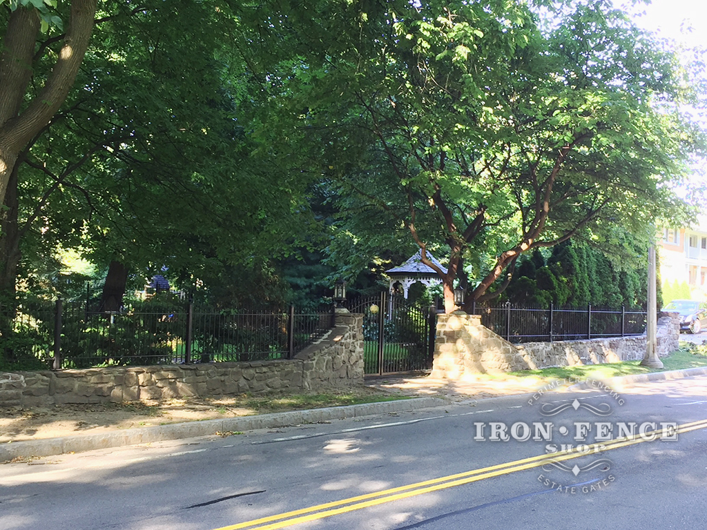 3ft Wrought Iron Fence Installed on a Stone Wall Top