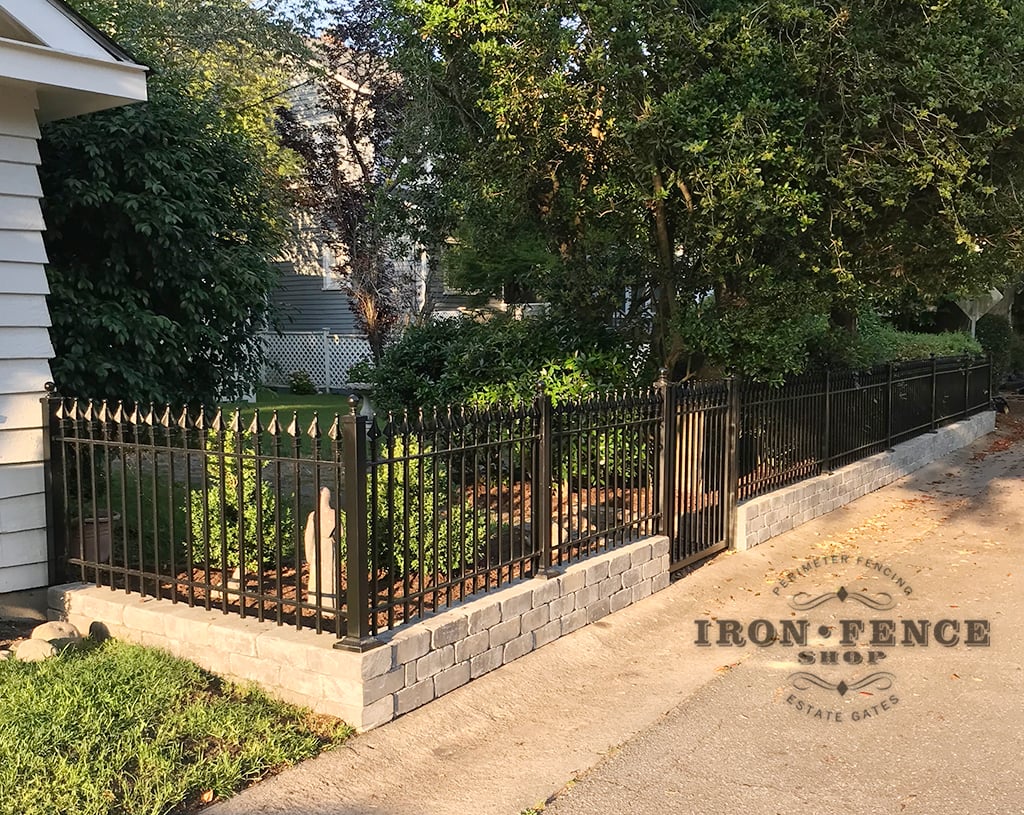 Our 3ft Classic Iron Fence Mounted on a Knee Wall