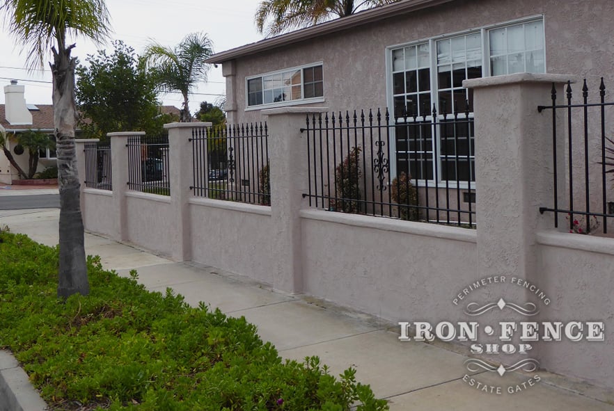 3ft Tall Classic Style Iron Fence with Guardian Decorations on a Wall Top 