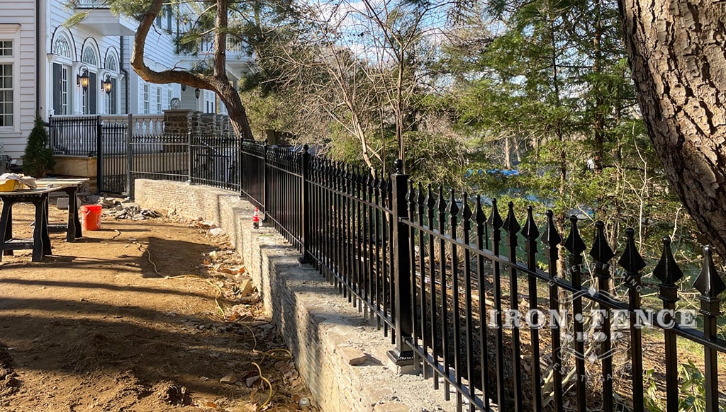 3ft Tall Stronghold Iron Fence in Classic Style Installed on a Wall Top