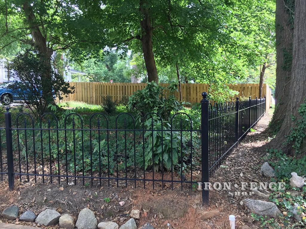 A 3ft Tall Wrought Iron Fence in Hoop and Picket Style