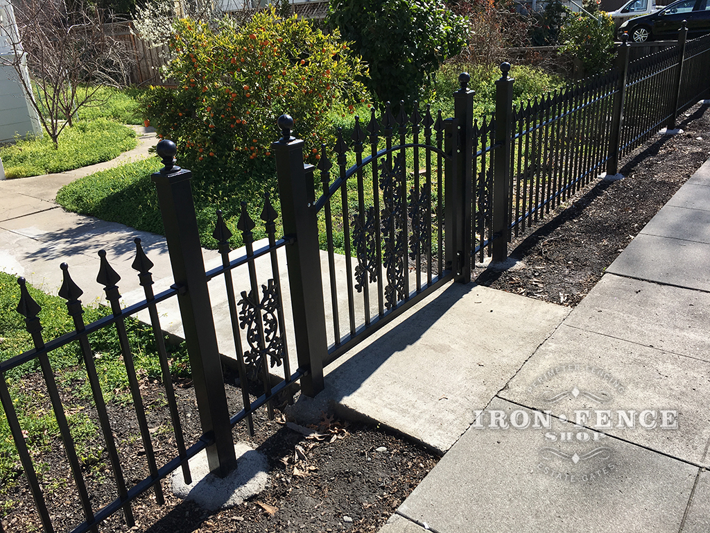 3ft Classic Style Wrought Iron Fence and Arched Gate with Oak Add-on Decorations