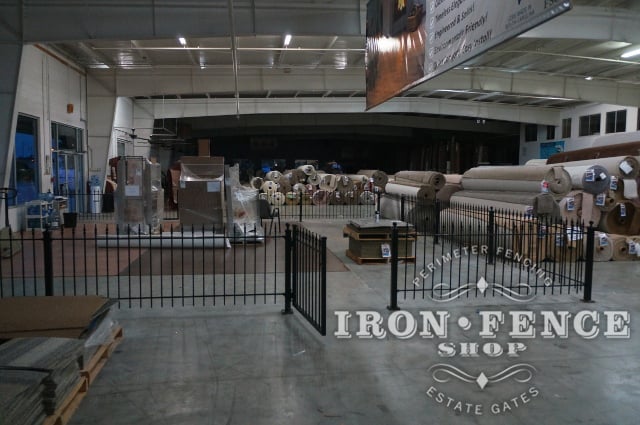 3ft Tall Wrought Iron Fence with a 5ft Wide Gate Installed in a Commercial Showroom with Flange Posts (Traditional Grade)