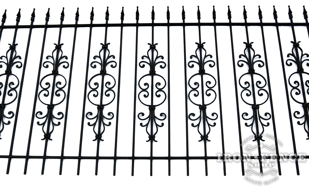 4ft Tall Wrought Iron Fence in Traditional Grade with Two Stacked Rows of Cape Cod Add-on Decorations