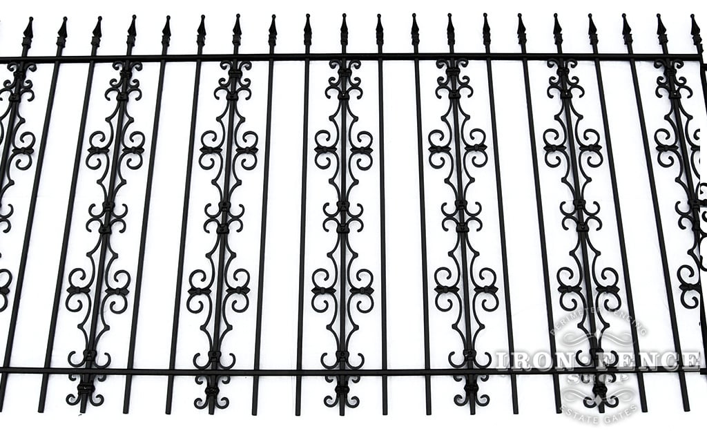 4ft Tall Wrought Iron Fence in Traditional Grade with Two Stacked Rows of Guardian and Butterfly Add-on Decorations