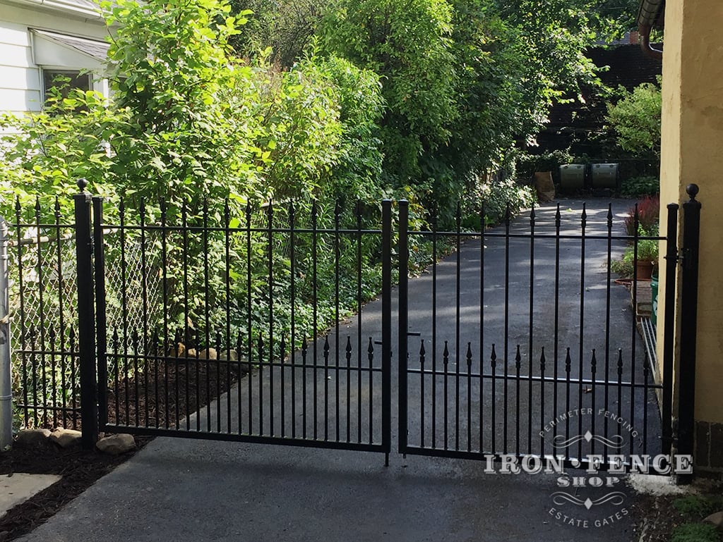 4ft Tall x 10ft Wide Wrought Iron Double Gate in Puppy Picket Style