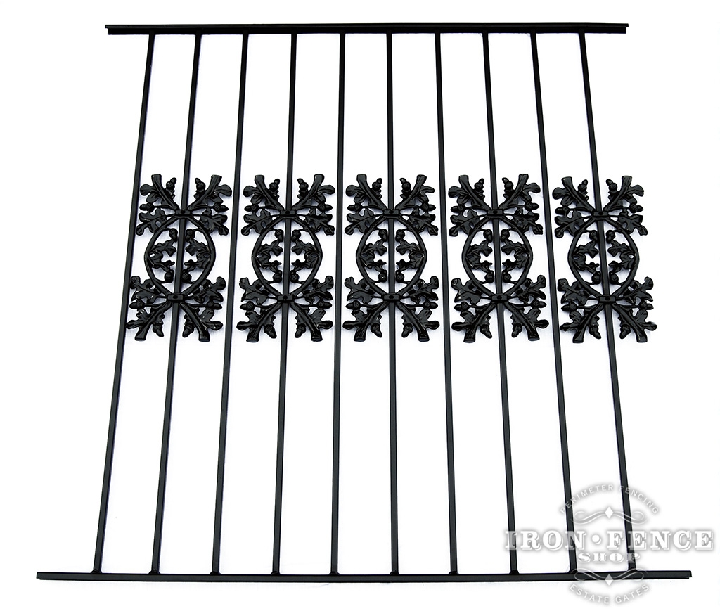 50in Tall Wrought Iron Pool Fence in Traditional Grade with Oak Decorations