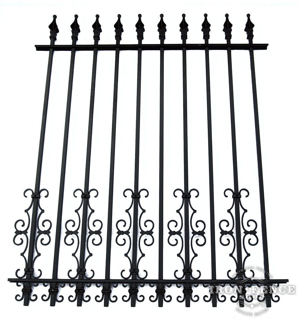 5 Foot Tall Classic Style Signature Grade Wrought Iron Fence with Guradian and Butterfly Add-on Decorations Acting as a Puppy Picket Dog Barrier