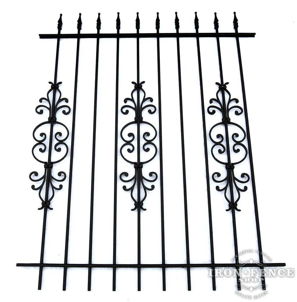 5ft Tall Wrought Iron Fence in Traditional Grade with Stacked Cape Cod Add-on Decorations
