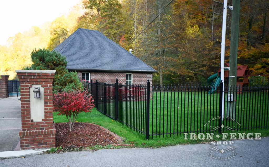 5ft Signature Grade Wrought Iron Fence with 8ft Double Gate in Line