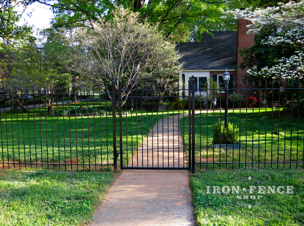 5ft Tall Traditional Grade Iron Fence with a 5x4 Gate Over Front Walkway (Style #1: Classic)
