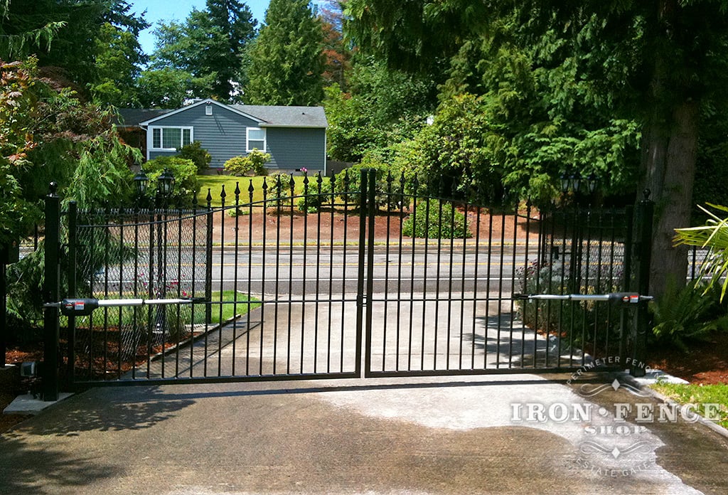 16ft Wide Wrought Iron Driveway Gate in 5ft Arching to 6ft Height