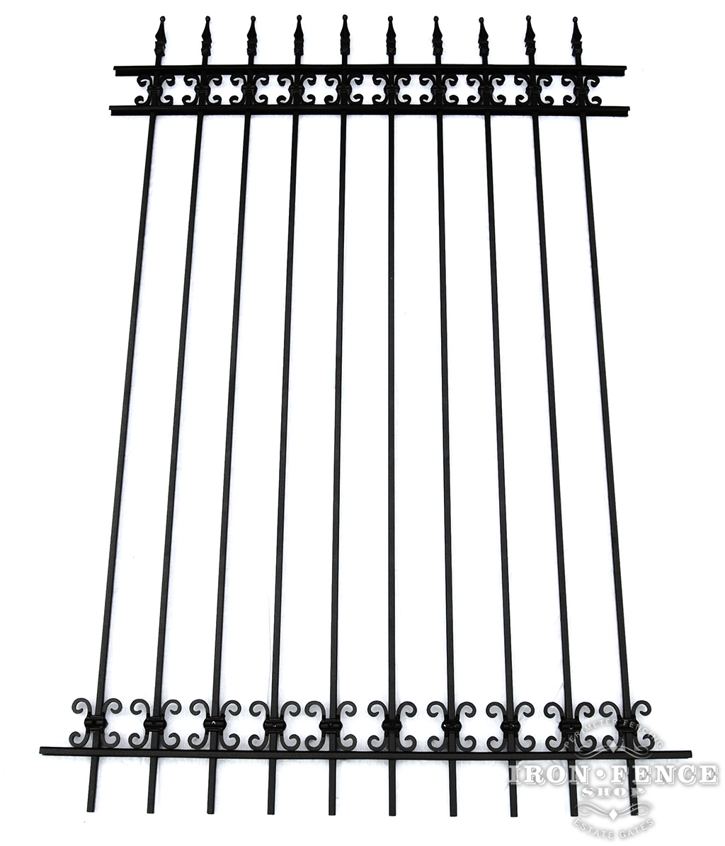 6ft Tall Classic Style Wrought Iron Fence in Traditional Grade with Butterfly Add-On Decorations Top and Bottom