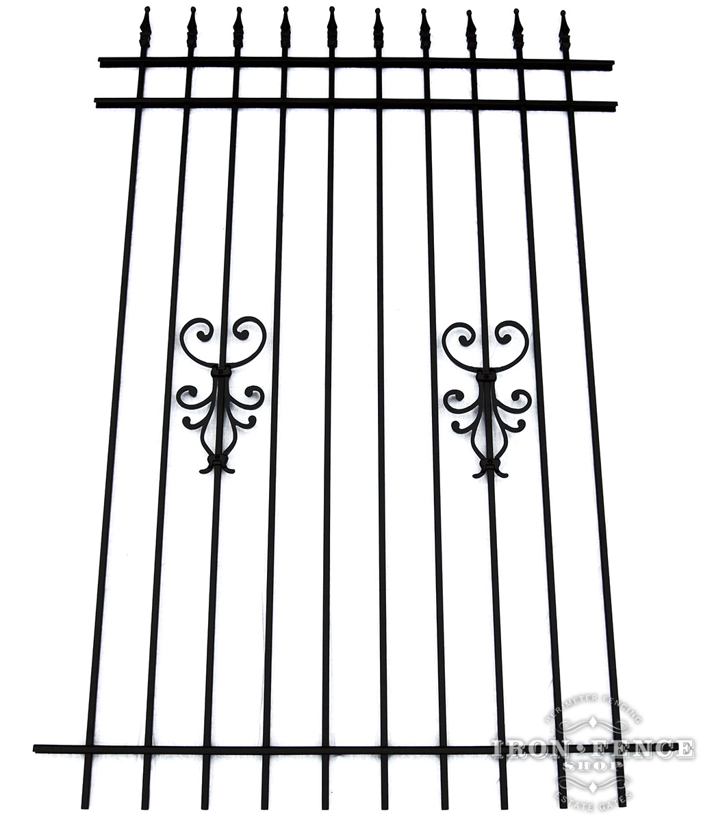 6ft Tall Classic Style Wrought Iron Fence in Traditional Grade with Cape Cod Add-On Decorations