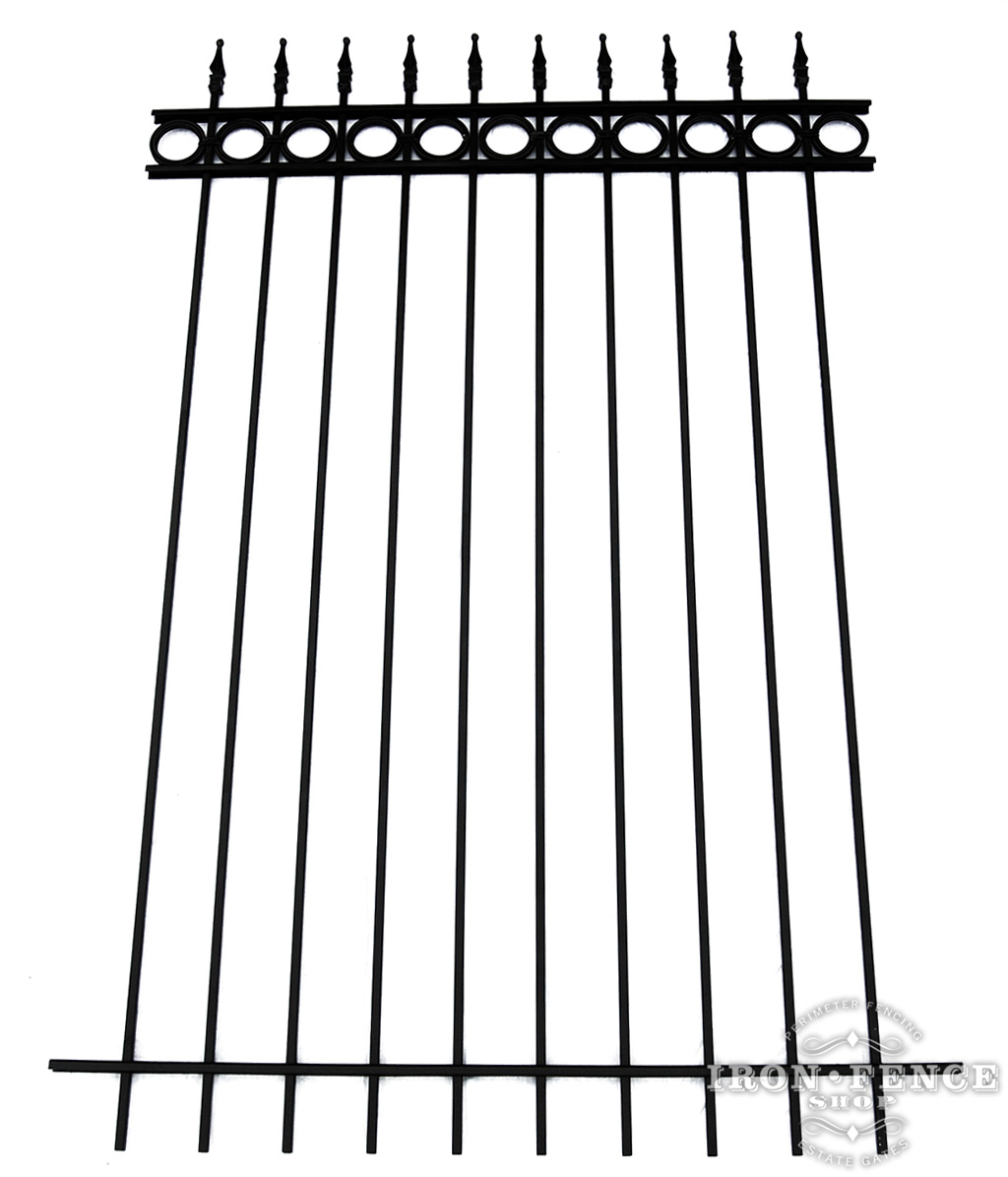 6ft Tall Classic Style Wrought Iron Fence in Traditional Grade with Ring Add-On Decorations