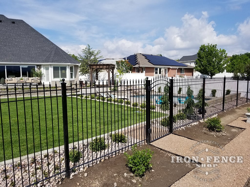 Our 6ft Tall Iron Fence in Classic Style and Traditional Grade with Matching Arch Gate