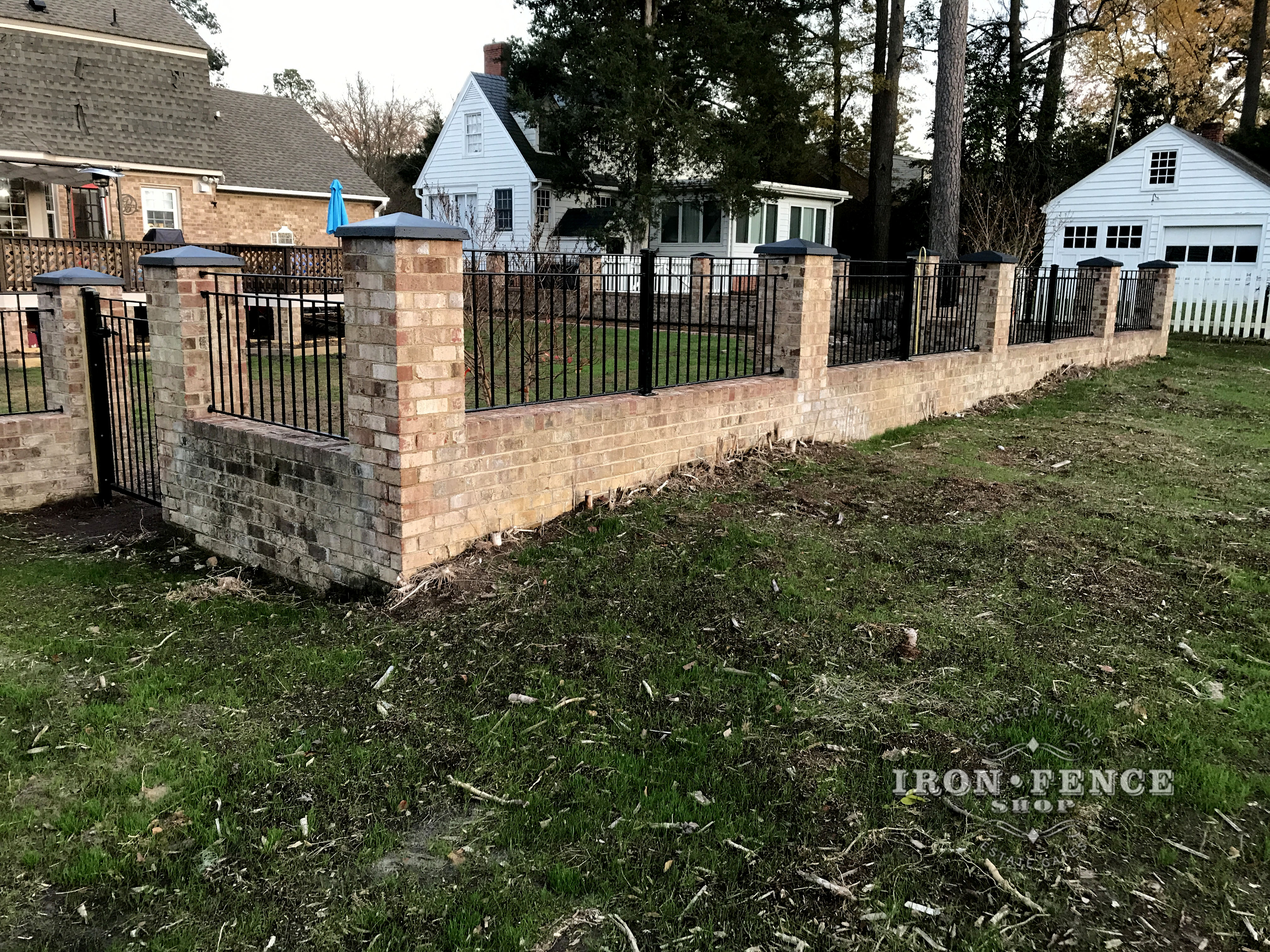 Custom Style Brick Wall Top Iron Fence to Surround a Pool