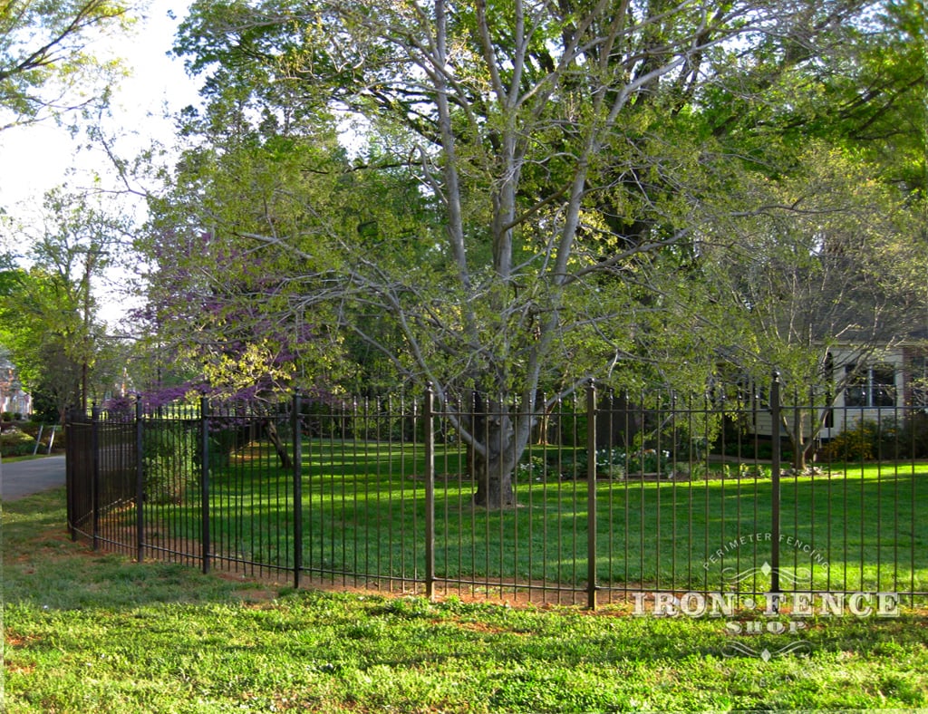 5ft Tall Traditional Grade Iron Fence Curved Using Angle Brackets and Straight Panels (Style #1: Classic)