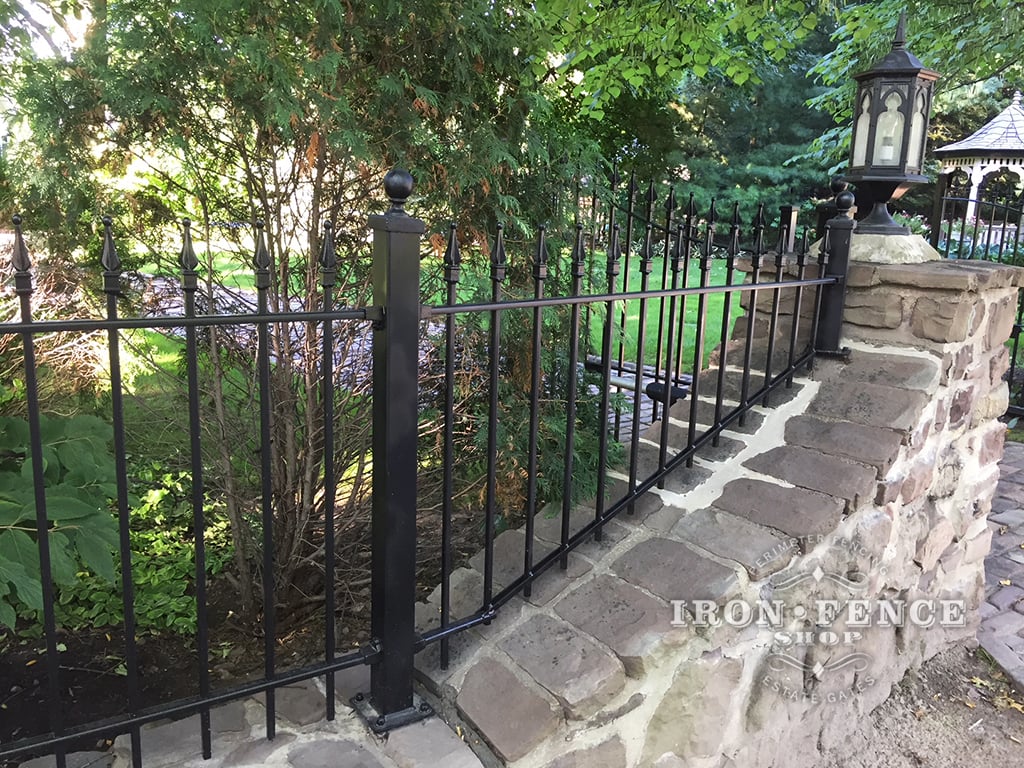 3ft Iron Fence on A Stone Wall Top with Customer Customized Angle Panel