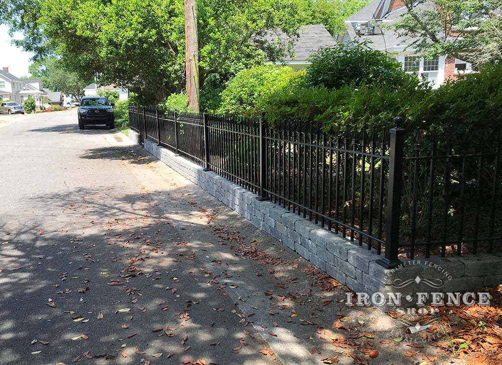 3ft Tall Classic Iron Fence on a Wall Top to Enclose a Yard from the Street