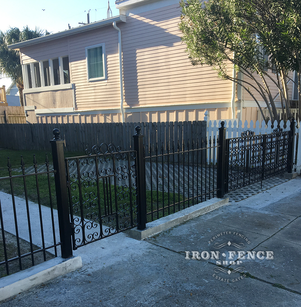 Our 3ft Classic Iron Fence Used with Restored Antique Iron Gates