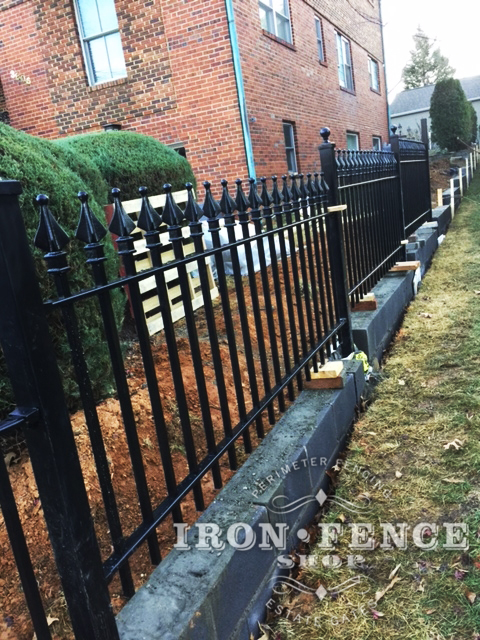 Signature Grade Classic Style Iron Fence (3ft Tall) Installed on a Wall Top Stair-Step Style for Grade