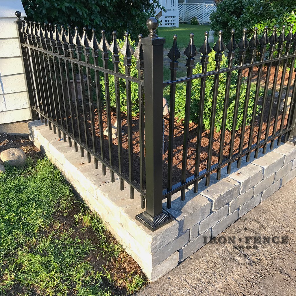 3ft Wrought Iron Fence Installed on Top of a Masonry Block Knee Wall