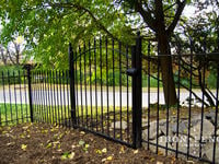 4ft Tall x 4ft Wide Arched Traditional Grade Iron Walk Gate with Fence Panels Stepped for Grade (Style #1: Classic) 