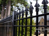 Close-up Shot of a 6ft Tall Signature Grade Iron Fence Panel Showing the Solid Iron Finials We Weld on Standard (Style #1: Classic) 