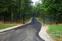 12ft Wrought Iron Driveway Gate (6' Arching to 7' Tall) with Transition Wing Panels to Fence