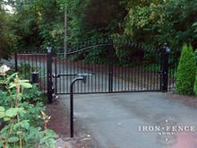 12ft Wide 5ft Arching to 6ft Single Piece Iron Driveway Gate with GTO Opener Kit
