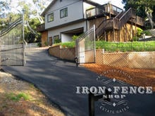 16ft Wide (6' Arching to 7' Tall) Wrought Iron Driveway Gate with GTO Automated System Opening the Gate