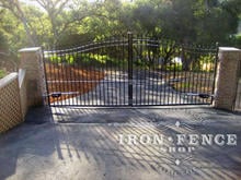 16ft Wide Wrought Iron Driveway Gate (6' Arching to 7' Tall) with Brick Columns
