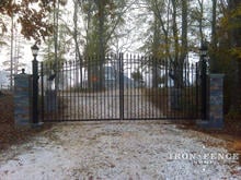 6ft Arching to 7ft Tall x 16ft Wide Arched Iron Estate Gate with Stone Columns