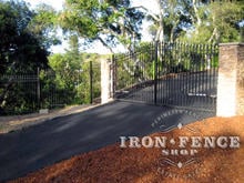 Wrought Iron Driveway Gate (16' W x 6' Arching to 7' Tall) with GTO Gate Opener System