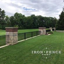 3ft Tall Classic Style Wrought Iron Fence Panels Installed on a Wall Top with Columns