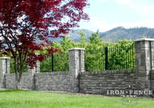 Wrought Iron Fence (3ft Traditional Grade) Installed on a Stone Wall Top