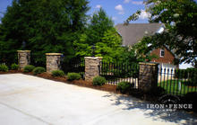 3ft Tall Signature Grade Iron Fence Mounted Directly to Stone Columns to Form a Drop-off Barrier (Style #1: Classic)