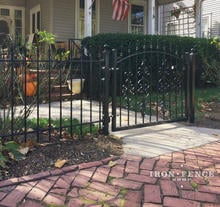 3ft Tall Iron Arched Walk Gate in Classic Style with Guardian and Cape Cod Add-on Decorations