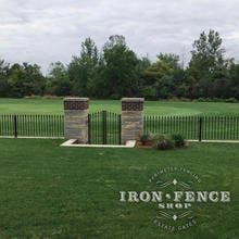 3ft Tall Signature Iron Fence Panels in Classic Style with Custom Gate Installed on a Wall Top