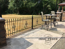 3ft Classic Iron Fence on a Patio with Flange Posts and Guardian Decorations