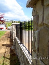 3ft Tall Wrought Iron Fence Installed on a Stone Wall Top with Flange Posts (3ft Tall Classic Style in Traditional Grade)
