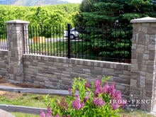 Wrought Iron Fence Installed on a Stone Wall Top with Flange Posts (3ft Tall Classic Style in Traditional Grade)